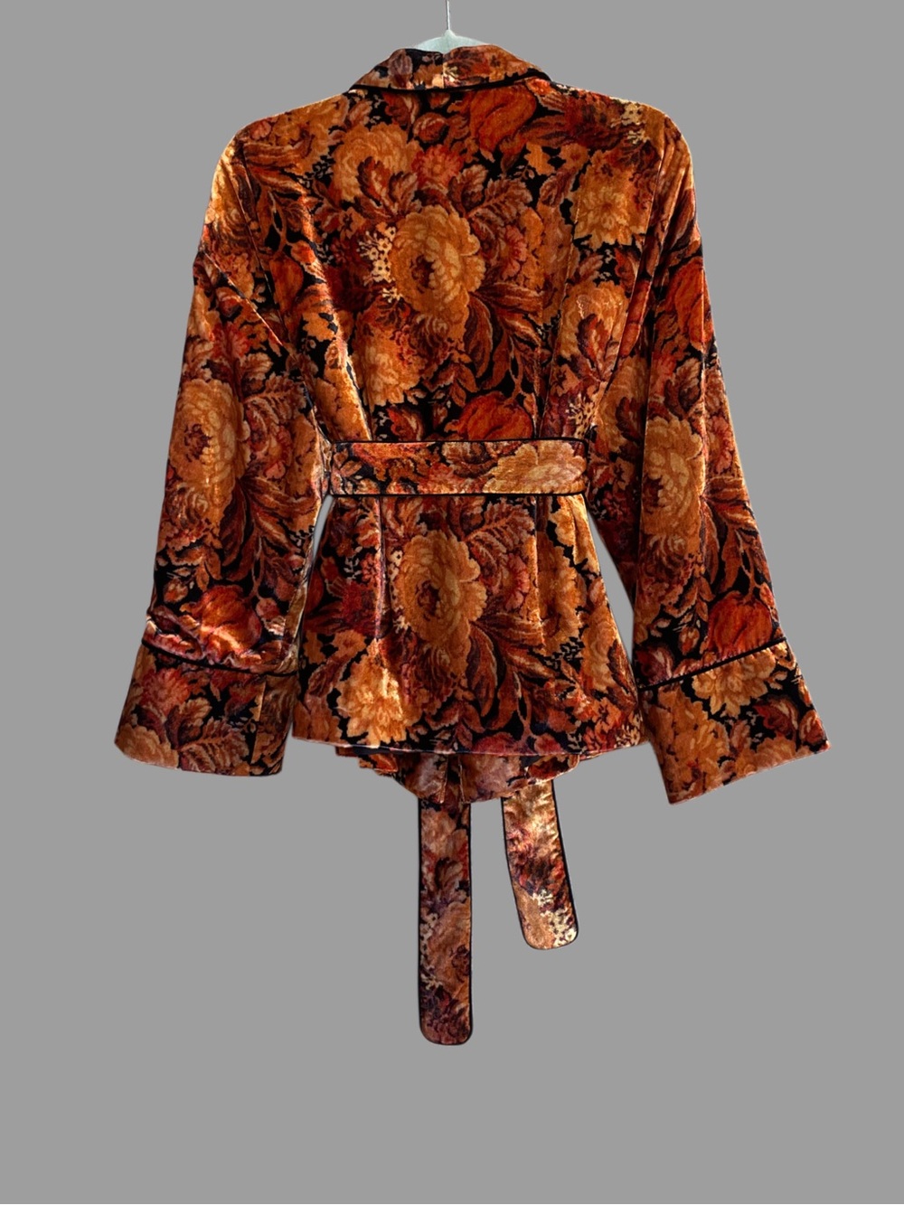 SEZANE Orange & Black Fall Floral Belted Velvet Lapels Blazer Gwendal Jacket - Picture 6 of 15